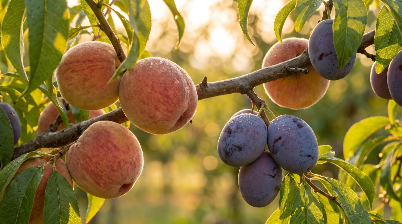 Pfirsiche und Zwetschgen am Baum im Thurgau